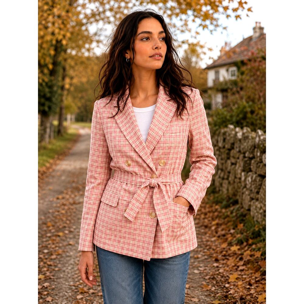Free People Olivia Plaid Blazer Pink size M